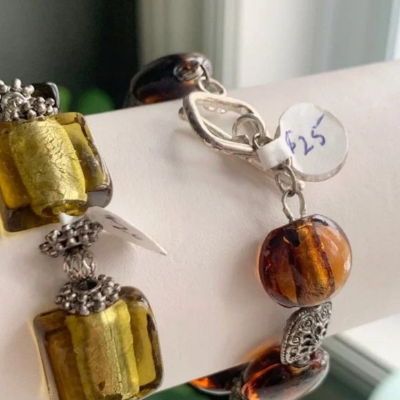 Orange & Gold Handmade Glass & Metal Bracelet Trio with Silver Accents - Picture 11 of 16
